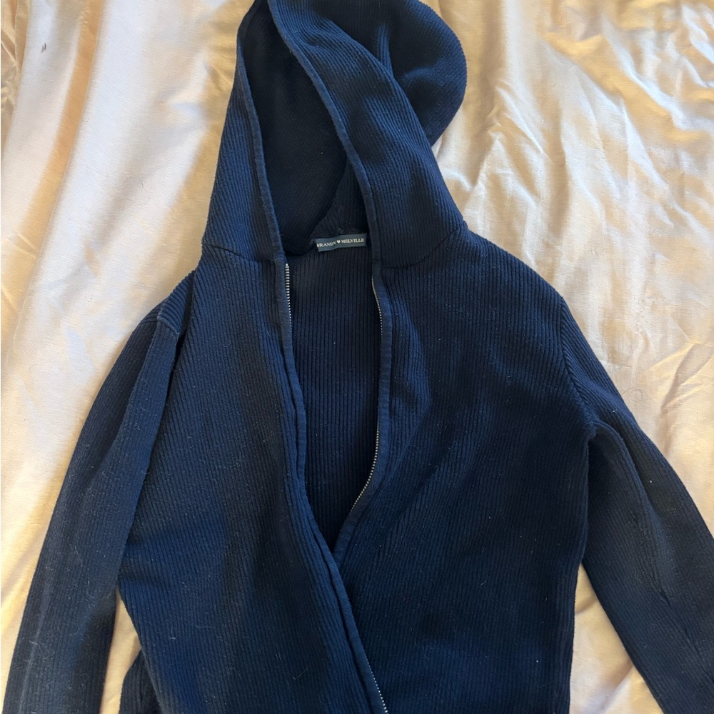 Brandy Melville Dark Blue Ribbed Zip-Up